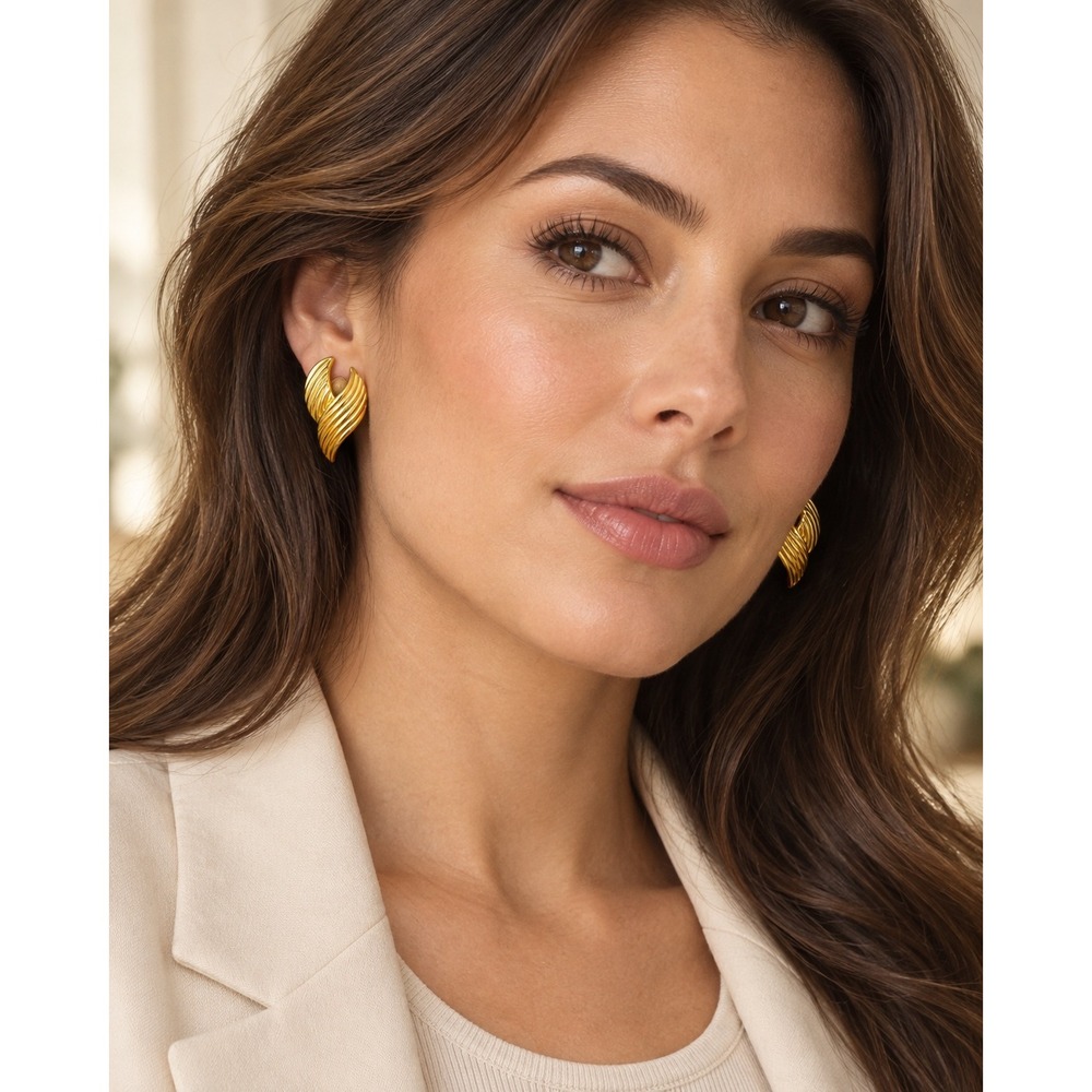 Park Lane Earrings Gold Tone Sculptural Wave Statement Vintage Quiet Luxury